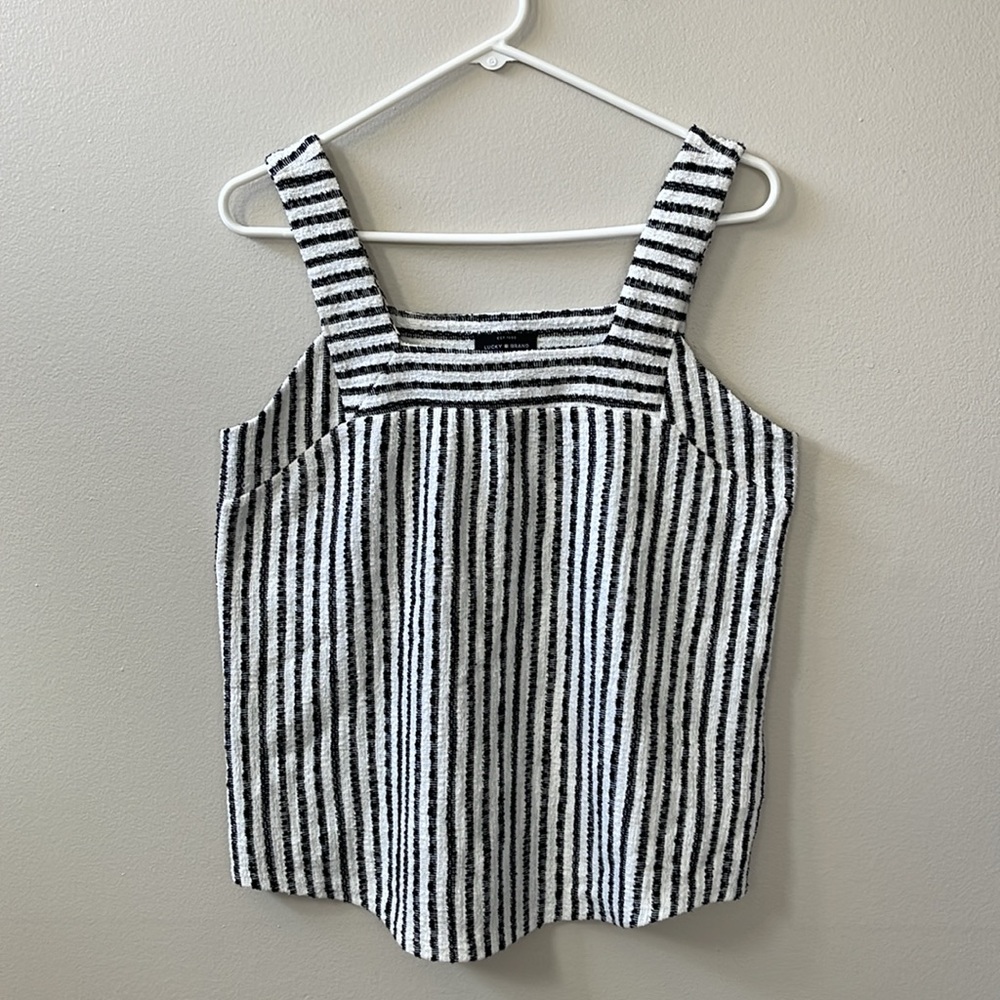 Lucky Brand EST 1990 Tank Top White/Black Stripe Cotton Blend Size Medium - Picture 6 of 11
